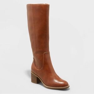 NW Universal Thread Women Tatiana Heeled Cognac Riding Boot 11 Wide-Calf